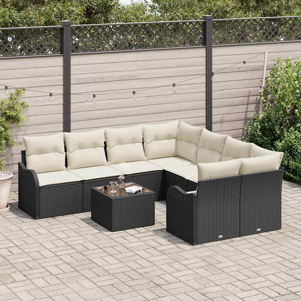 Havesofa Sæt 9 stk. 8-Antal sæder Sort polyrattan