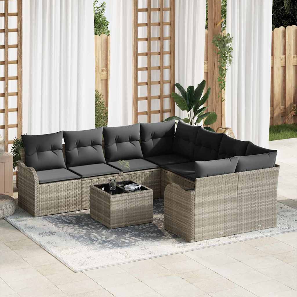 Havesofa Sæt 9 stk. 8-Antal sæder Lysegrå polyrattan