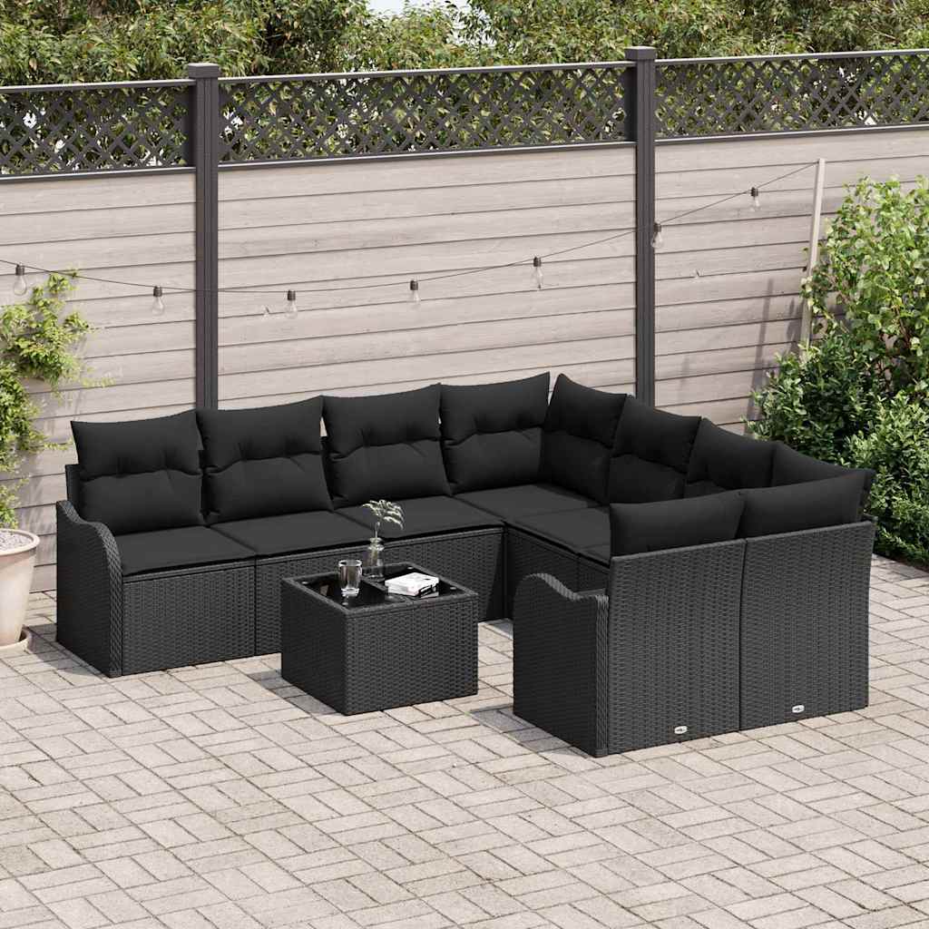 Havesofa Sæt 9 stk. 8-Antal sæder Sort polyrattan