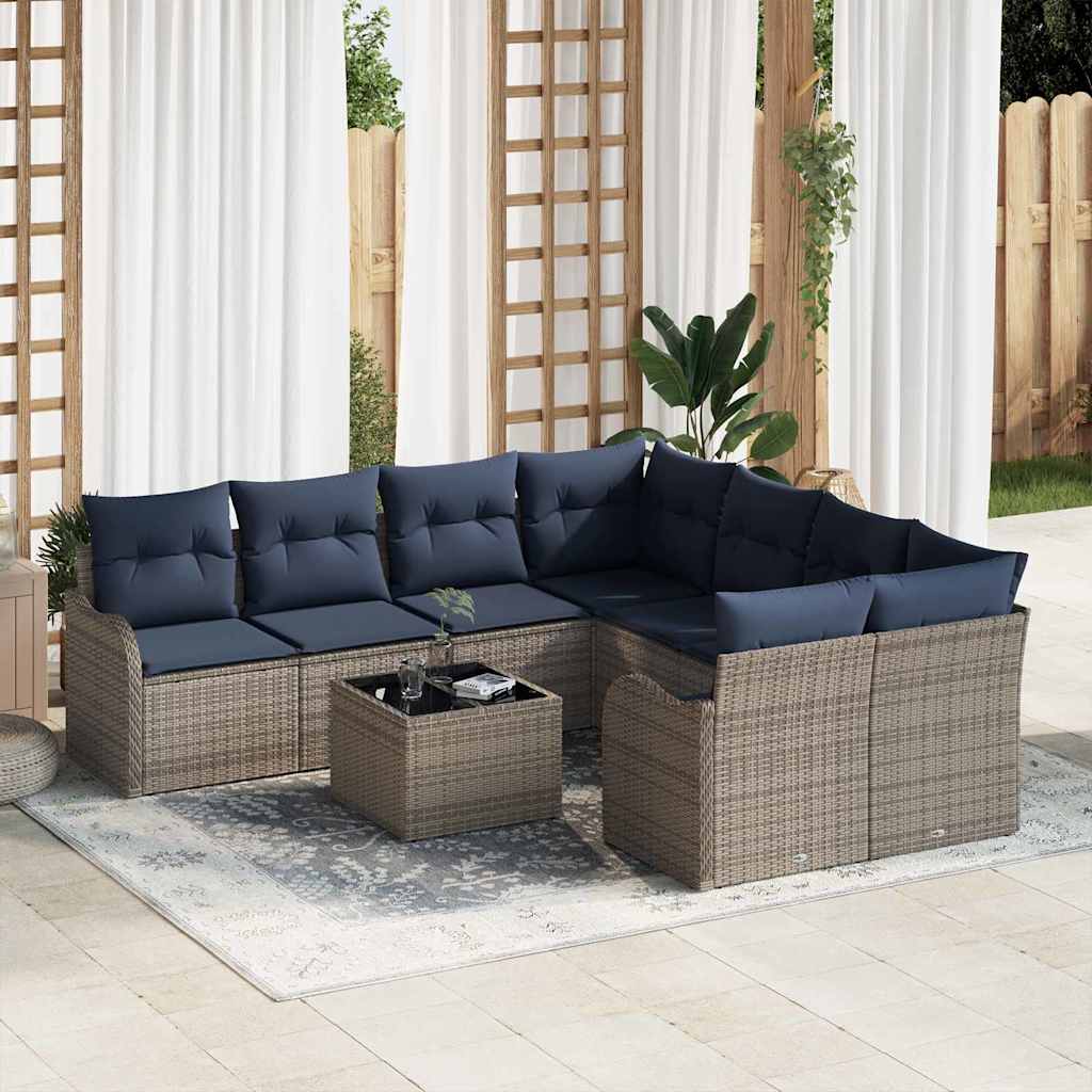 Havesofa Sæt 9 stk. 8-Antal sæder Grå polyrattan