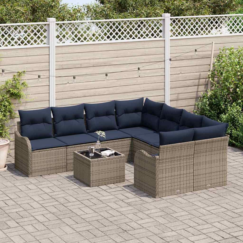 Havesofa Sæt 9 stk. 8-Antal sæder Grå polyrattan
