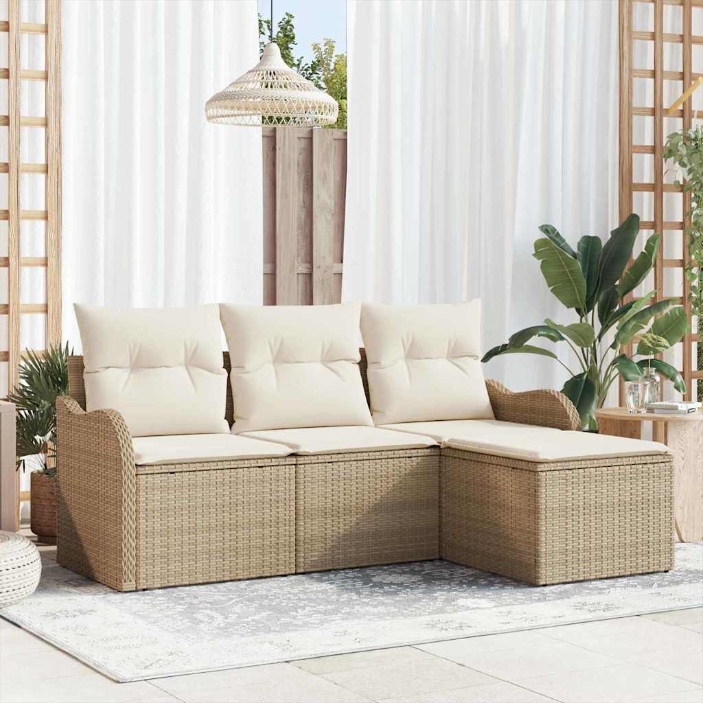 Havesofa Sæt 4 stk. Beige polyrattan