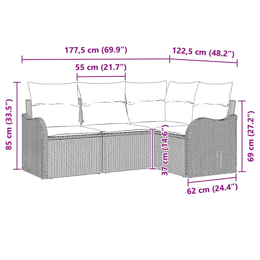 Havesofa Sæt 4 stk. Beige polyrattan