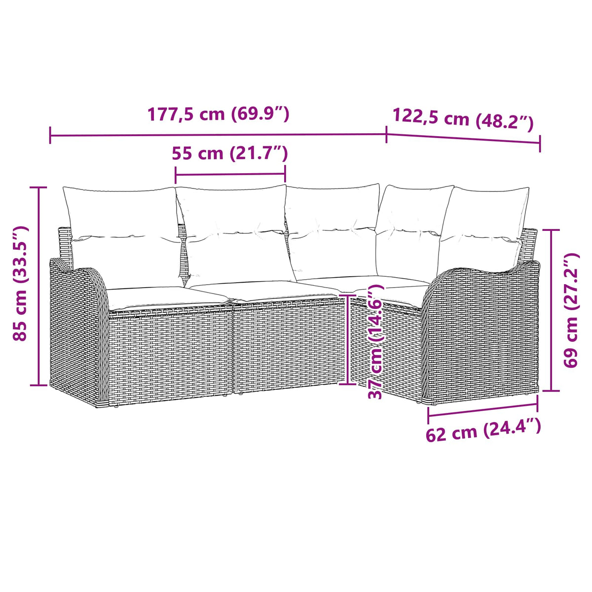 Havesofa Sæt Grå polyrattan
