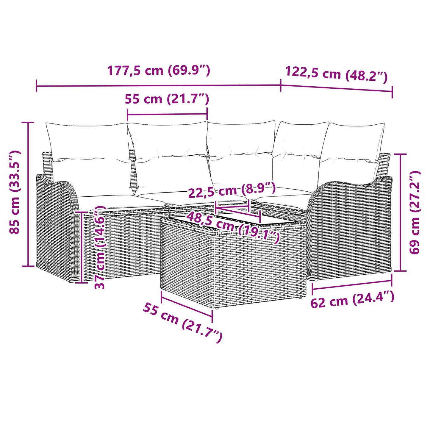 Havesofa Sæt Grå polyrattan