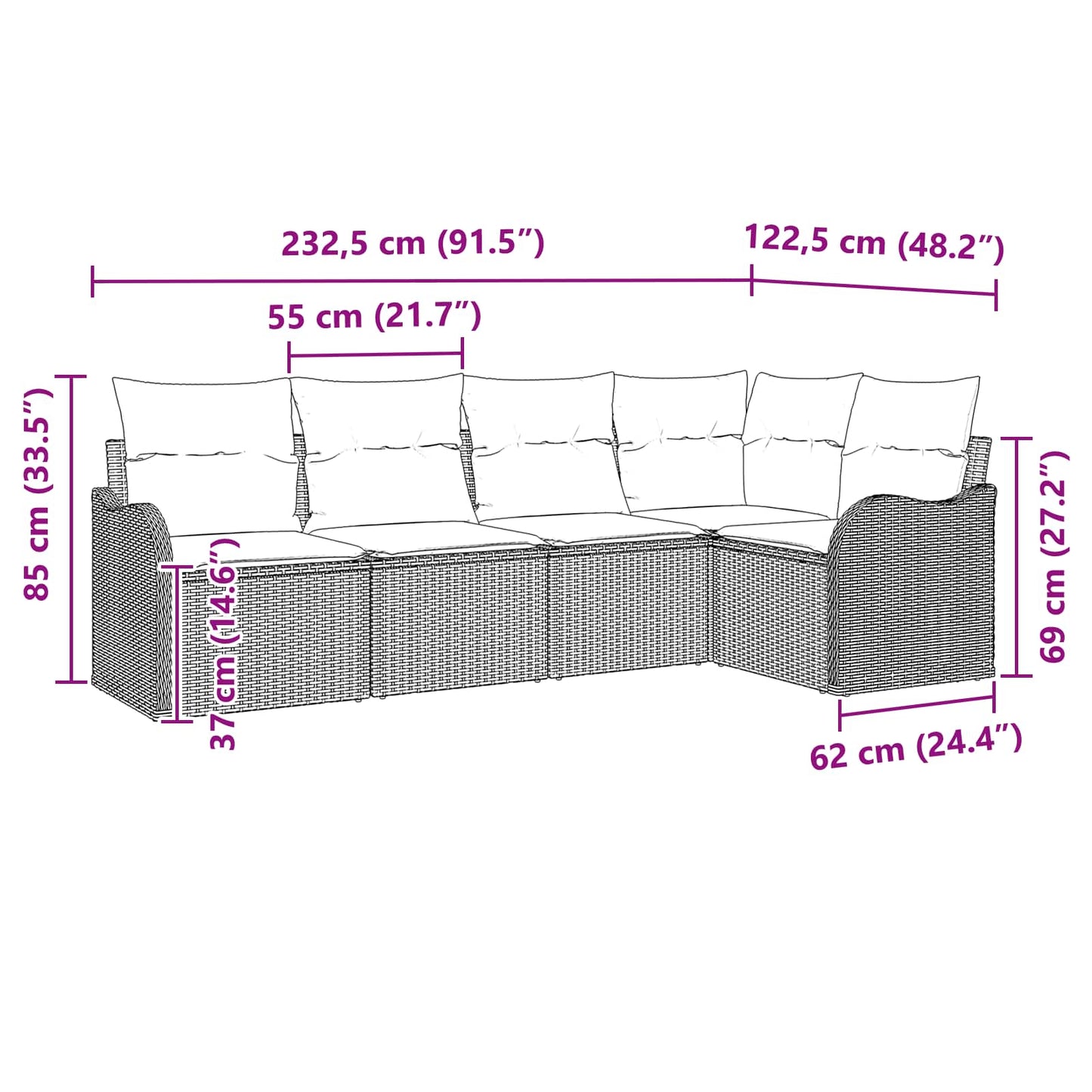 Havesofa Sæt Grå polyrattan