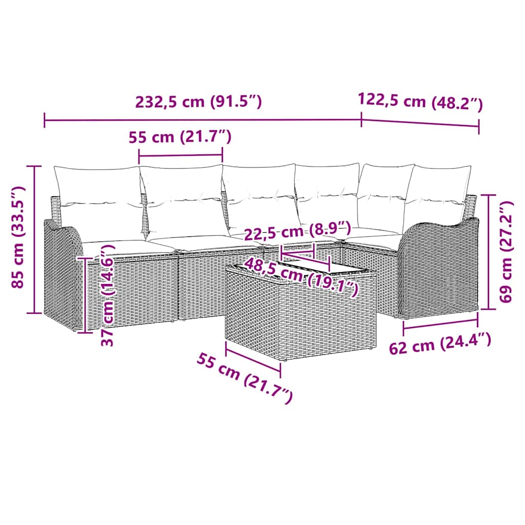 Havesofa Sæt 6 stk. Beige polyrattan