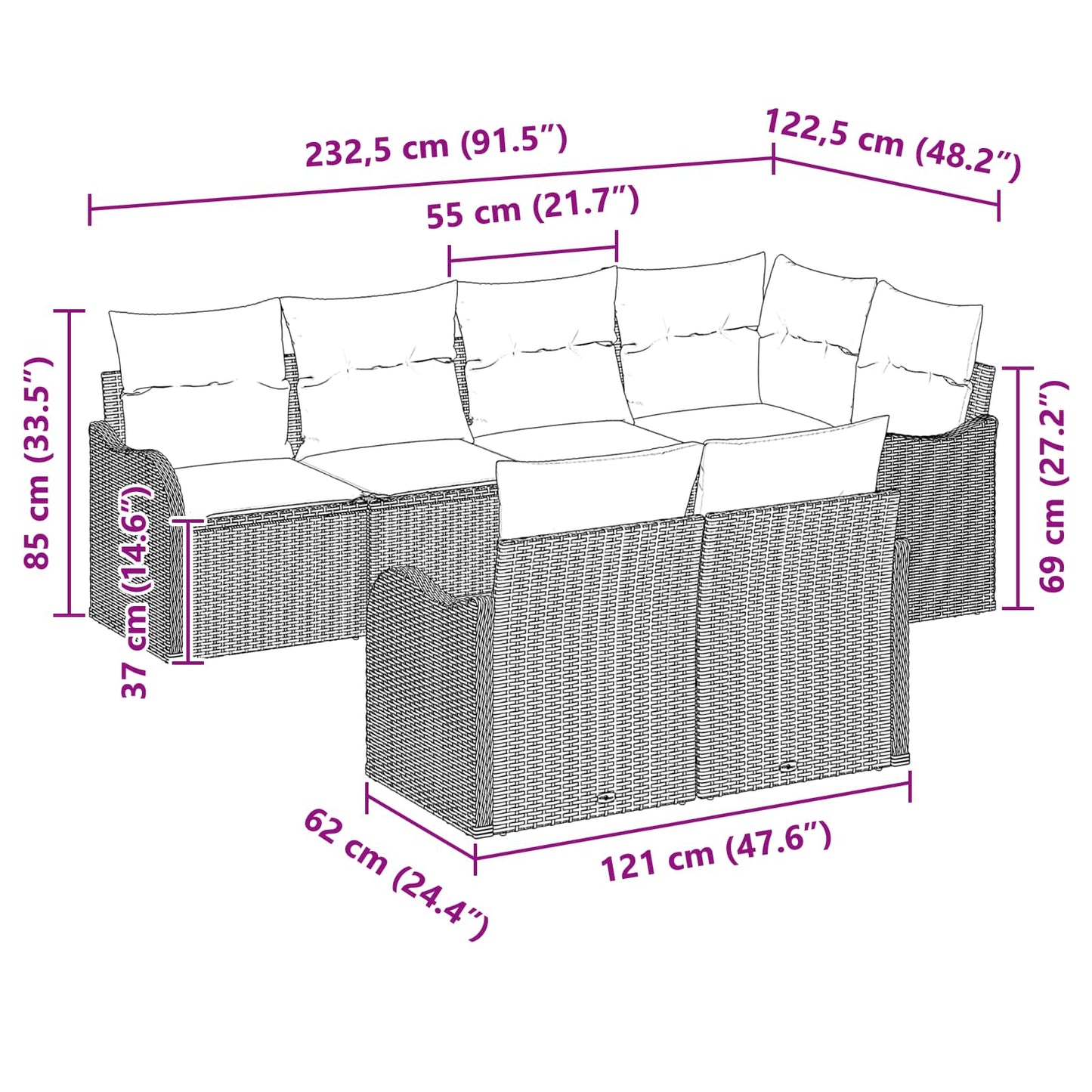 Havesofa Sæt Grå polyrattan