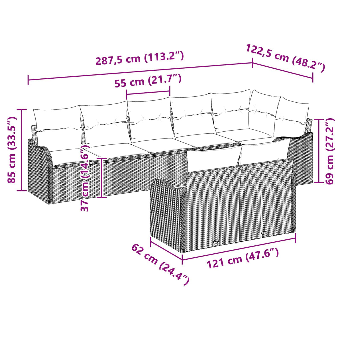 Havesofa Sæt 8 stk. Grå polyrattan