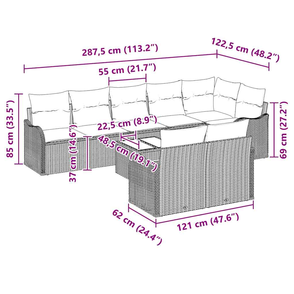 Havesofa Sæt 9 stk. Beige polyrattan