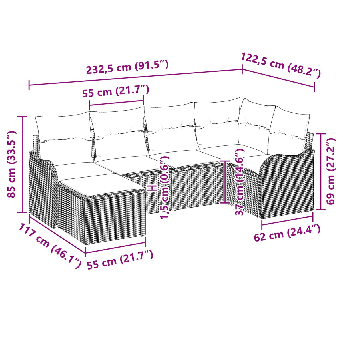Havesofa Sæt Grå polyrattan