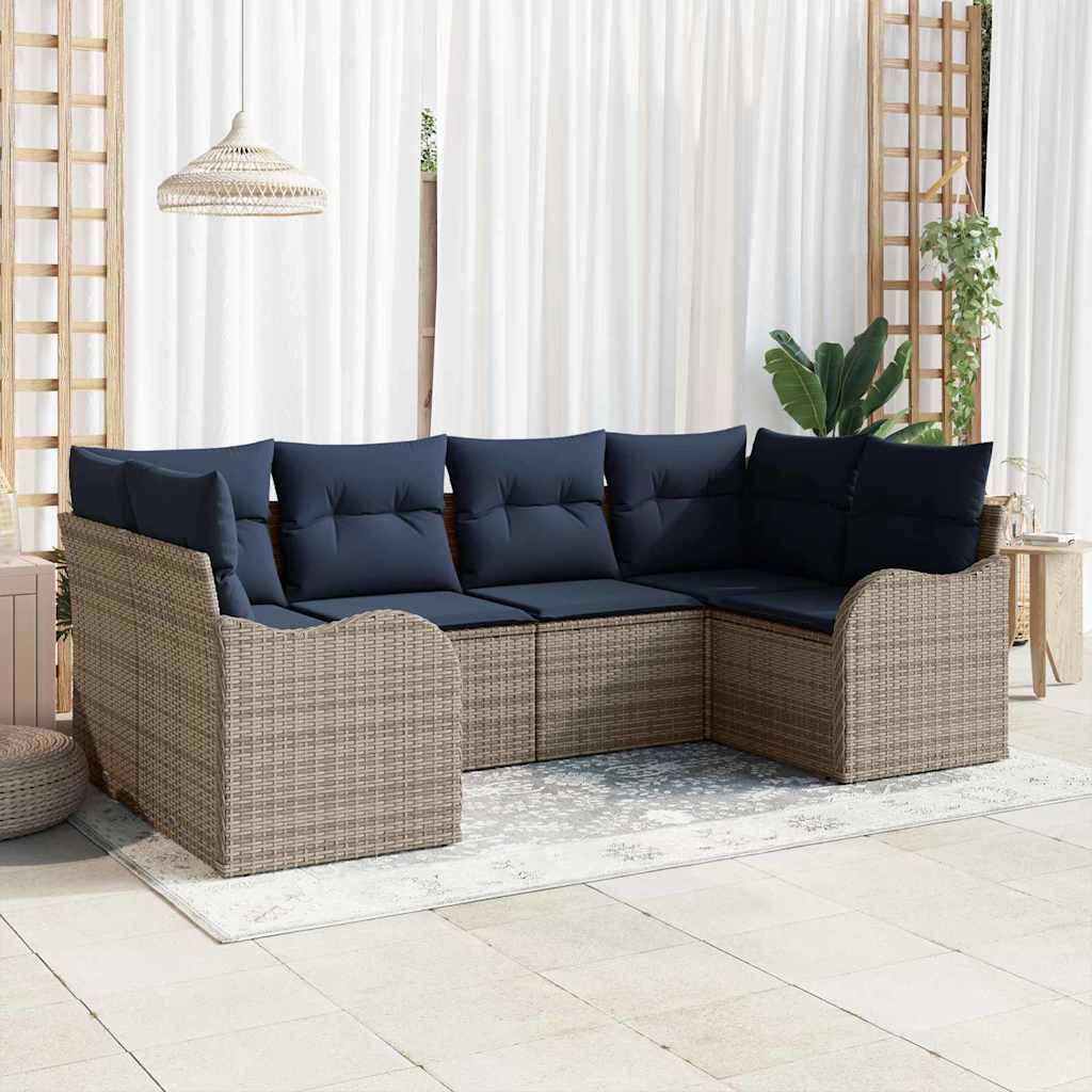 Sofa Sæt 6 stk. Grå [Syntetisk]: Poly Rattan