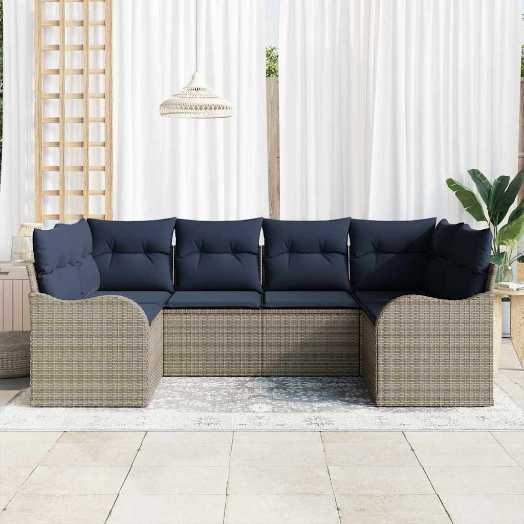 Sofa Sæt 6 stk. Grå [Syntetisk]: Poly Rattan