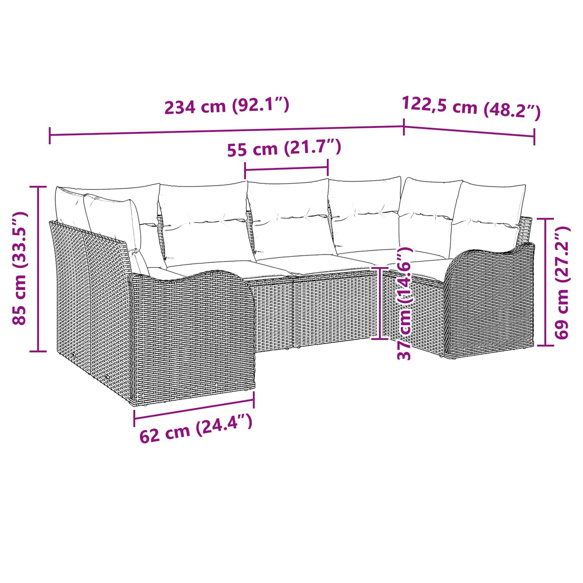 Sofa Sæt 6 stk. Grå [Syntetisk]: Poly Rattan