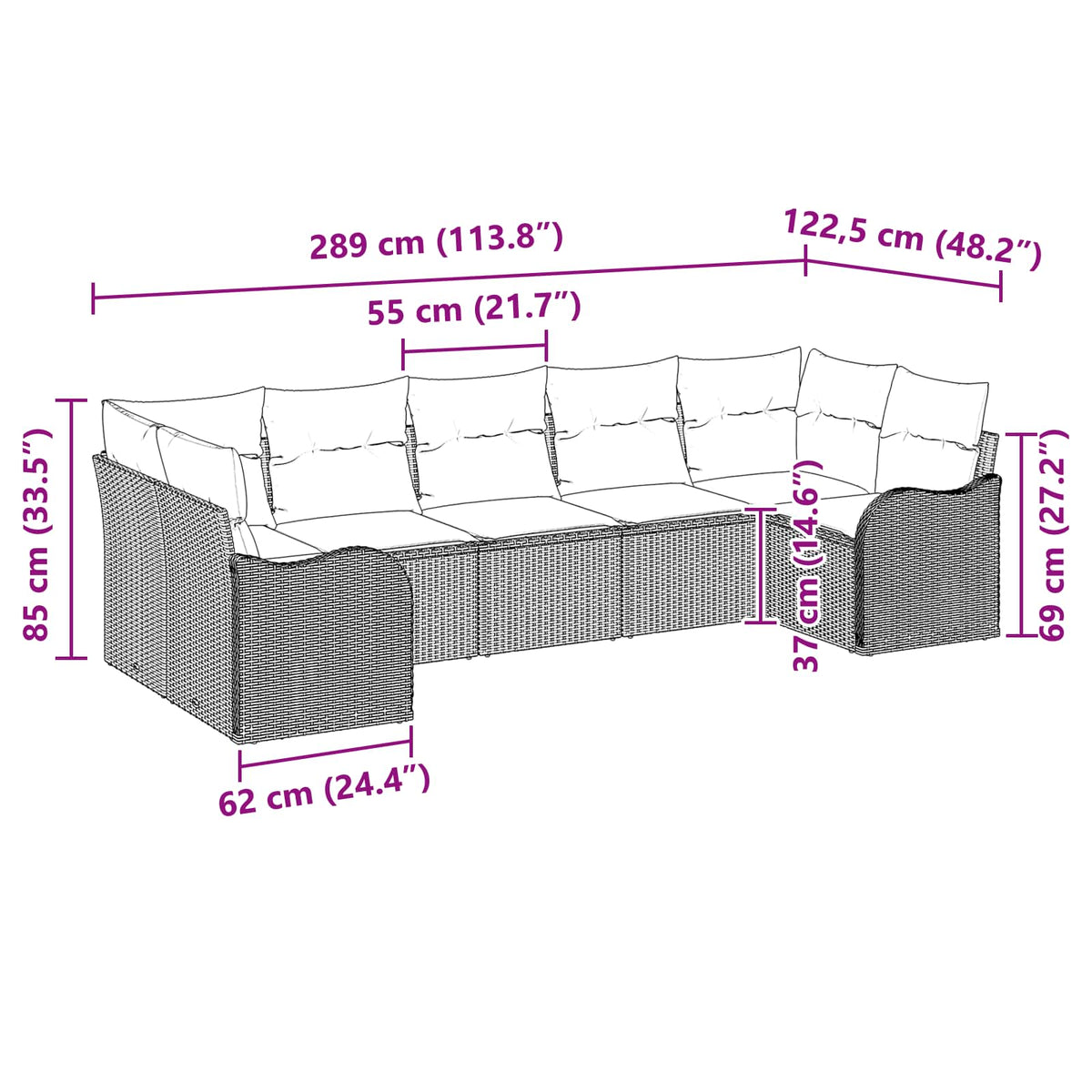 Havesofa Sæt Grå polyrattan