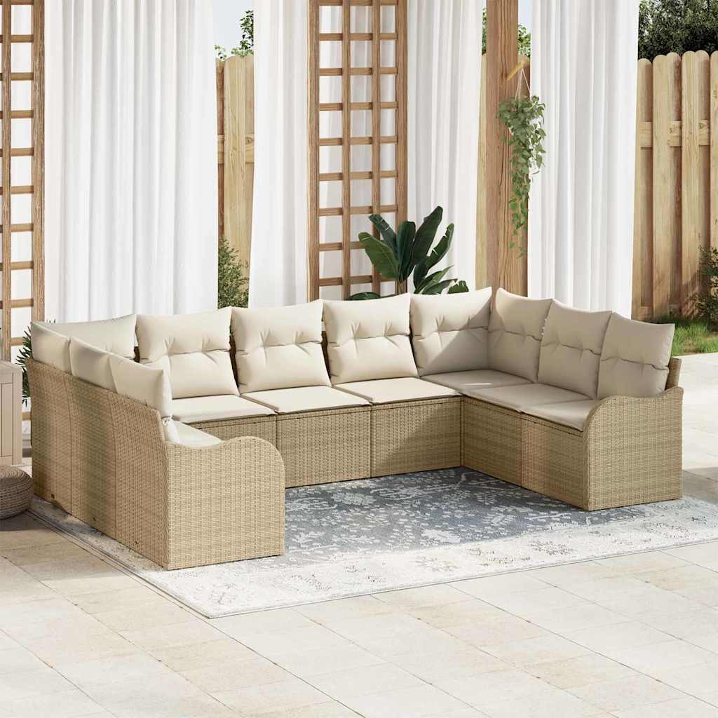 Havesofa Sæt 9 stk. Beige polyrattan