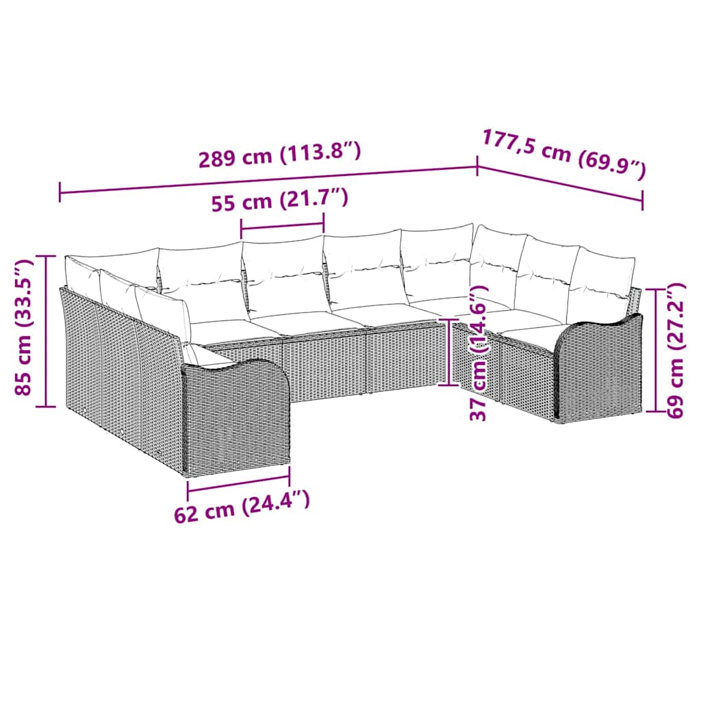 Havesofa Sæt 9 stk. Beige polyrattan