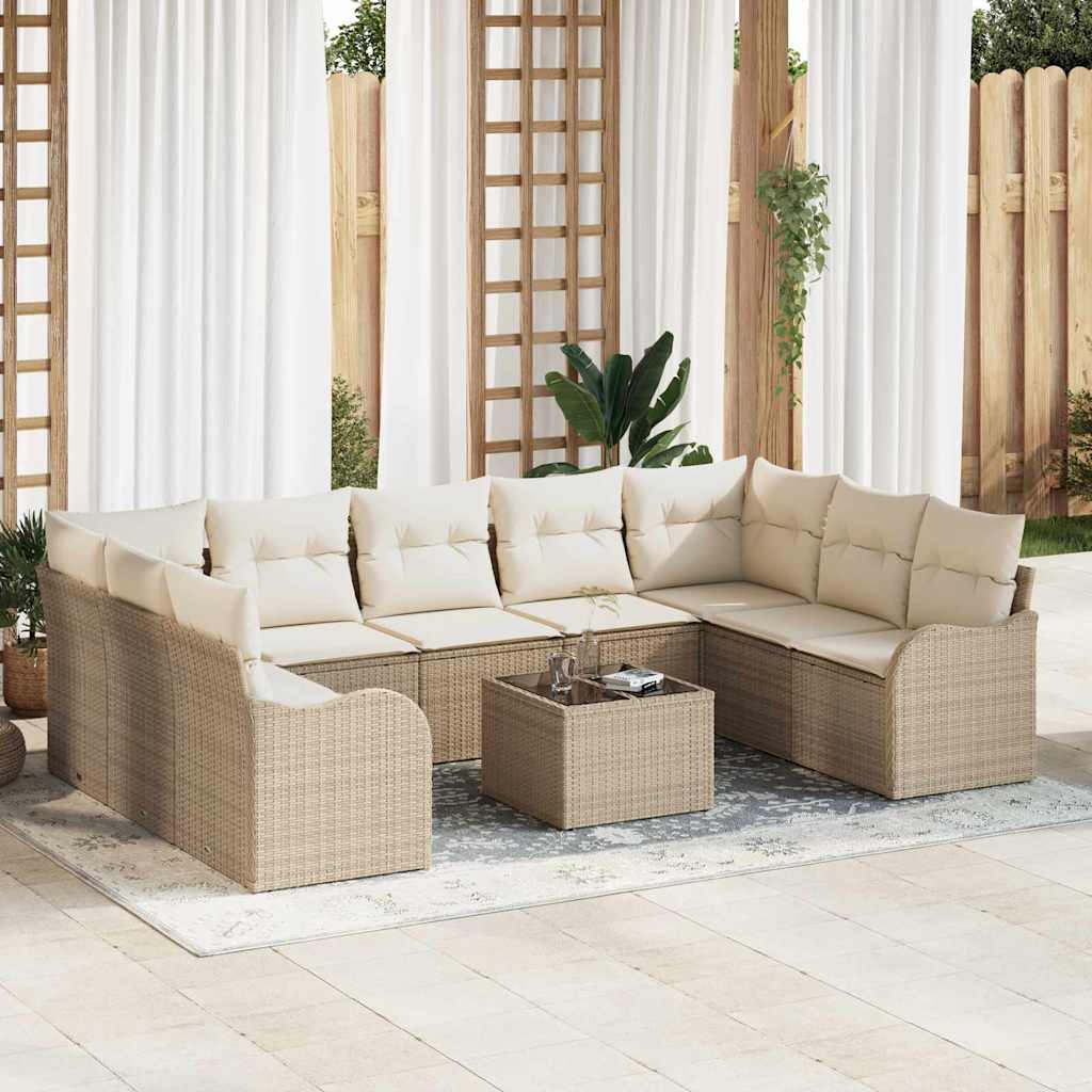 Havesofa Sæt 10 stk. Beige polyrattan