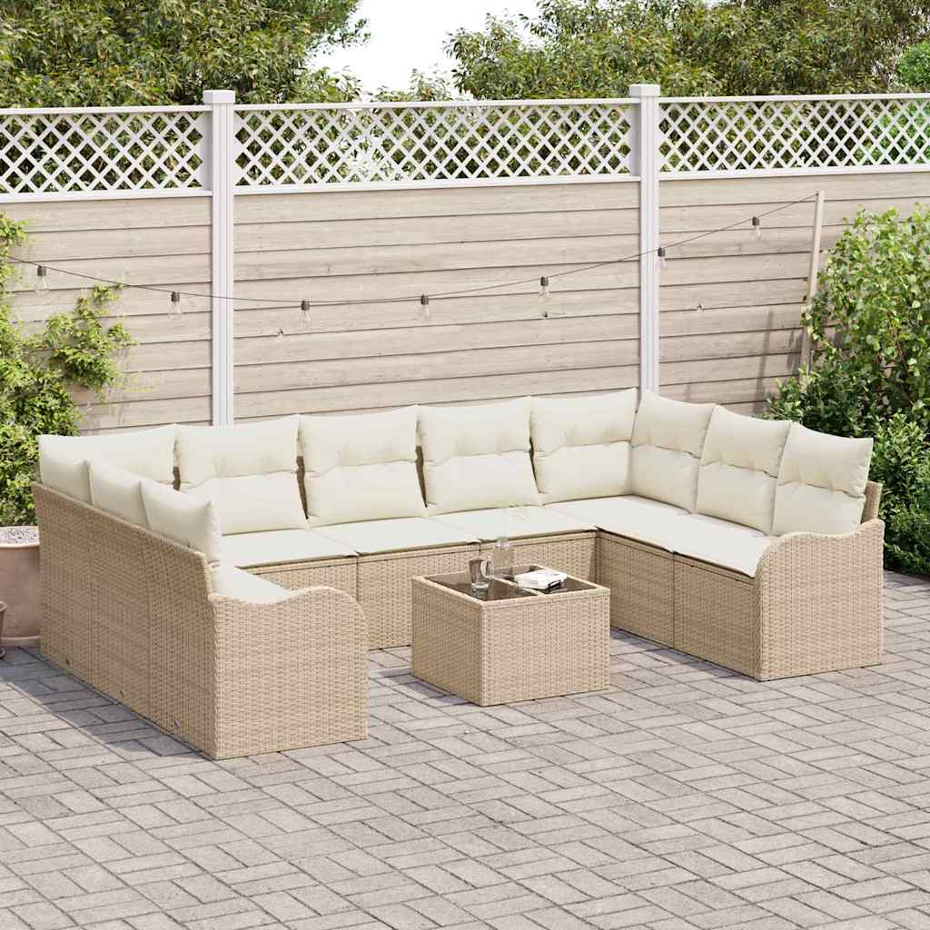 Havesofa Sæt 10 stk. Beige polyrattan