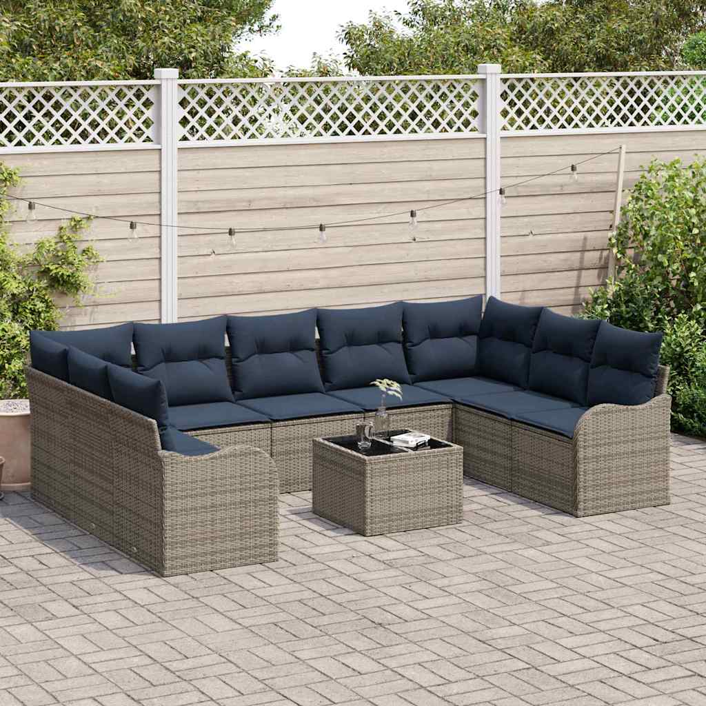 Havesofa Sæt 10 stk. Grå polyrattan
