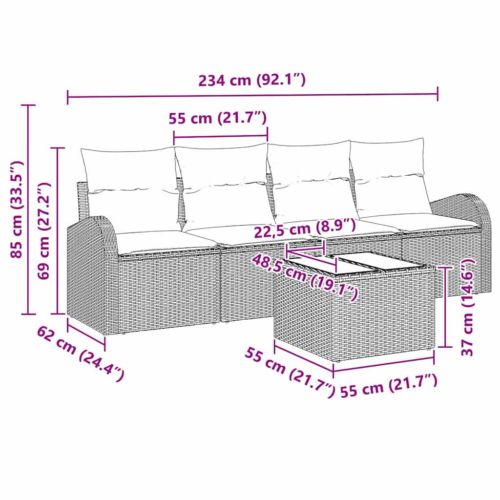Havesofa Sæt Lysegrå 55 x 55 x 37 cm polyrattan