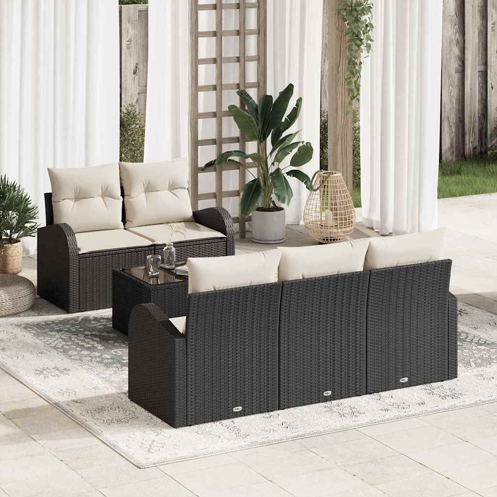 Havesofa Sæt 6 stk. Sort polyrattan