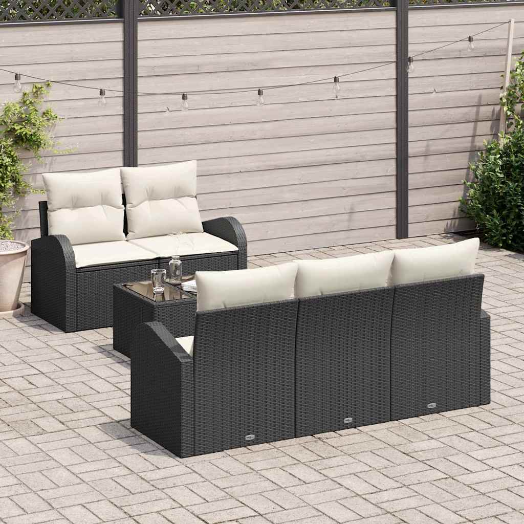 Havesofa Sæt 6 stk. Sort polyrattan