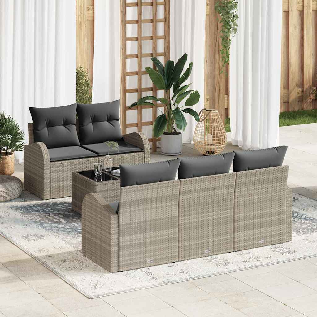 Havesofa Sæt 6 stk. Lysegrå polyrattan