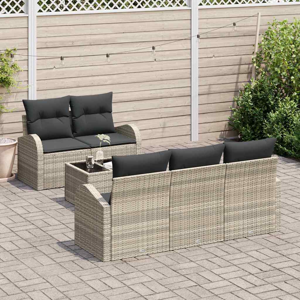 Havesofa Sæt 6 stk. Lysegrå polyrattan