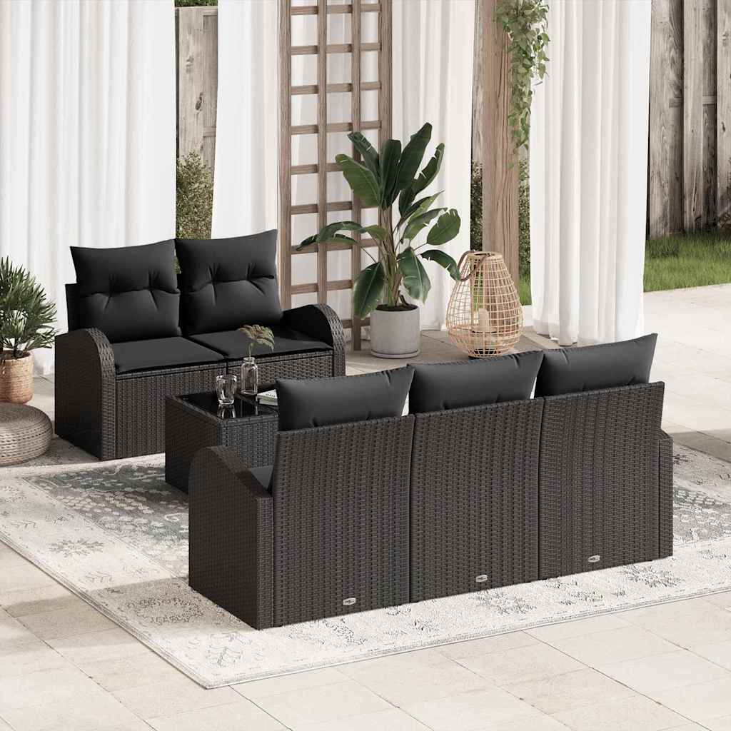 Havesofa Sæt 6 stk. Sort polyrattan