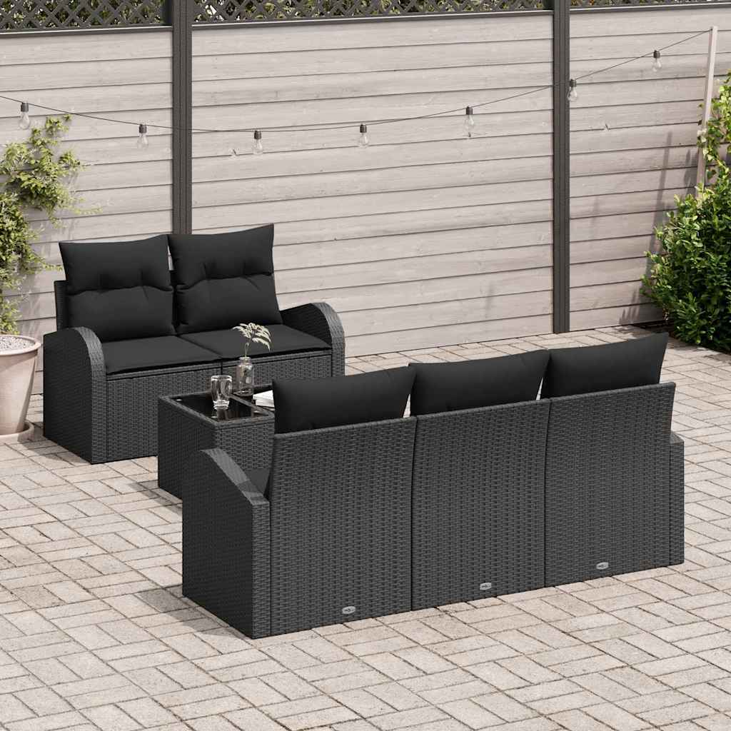Havesofa Sæt 6 stk. Sort polyrattan