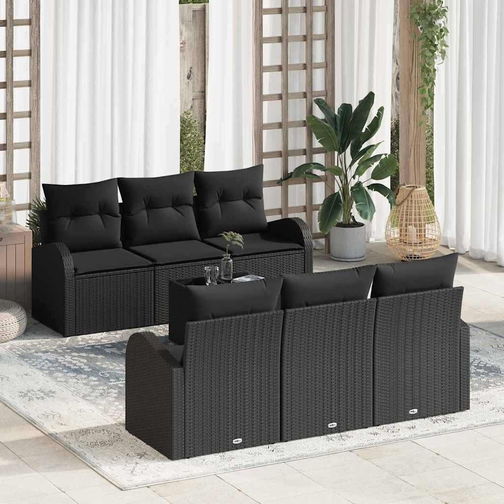 Havesofa Sæt 7 stk. Sort polyrattan