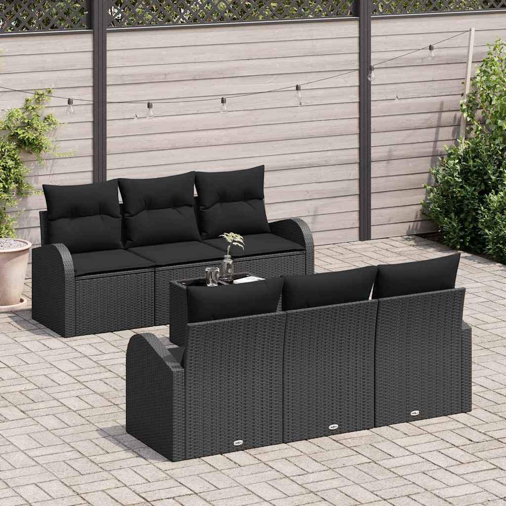 Havesofa Sæt 7 stk. Sort polyrattan