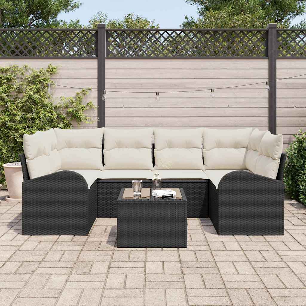 Havesofa Sæt 7 stk. Sort polyrattan