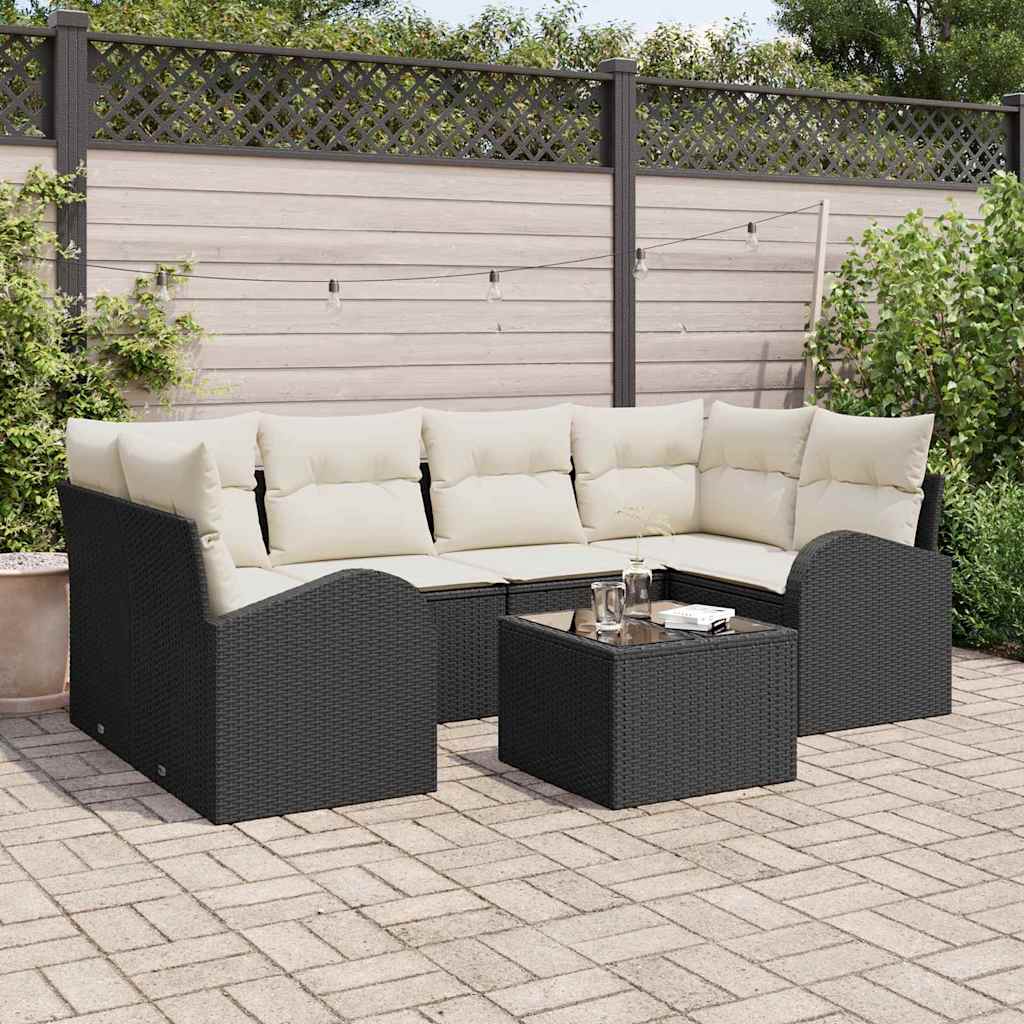 Havesofa Sæt 7 stk. Sort polyrattan