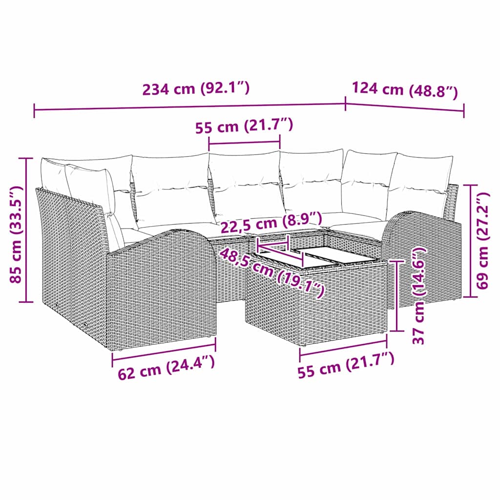 Havesofa Sæt 7 stk. Grå polyrattan