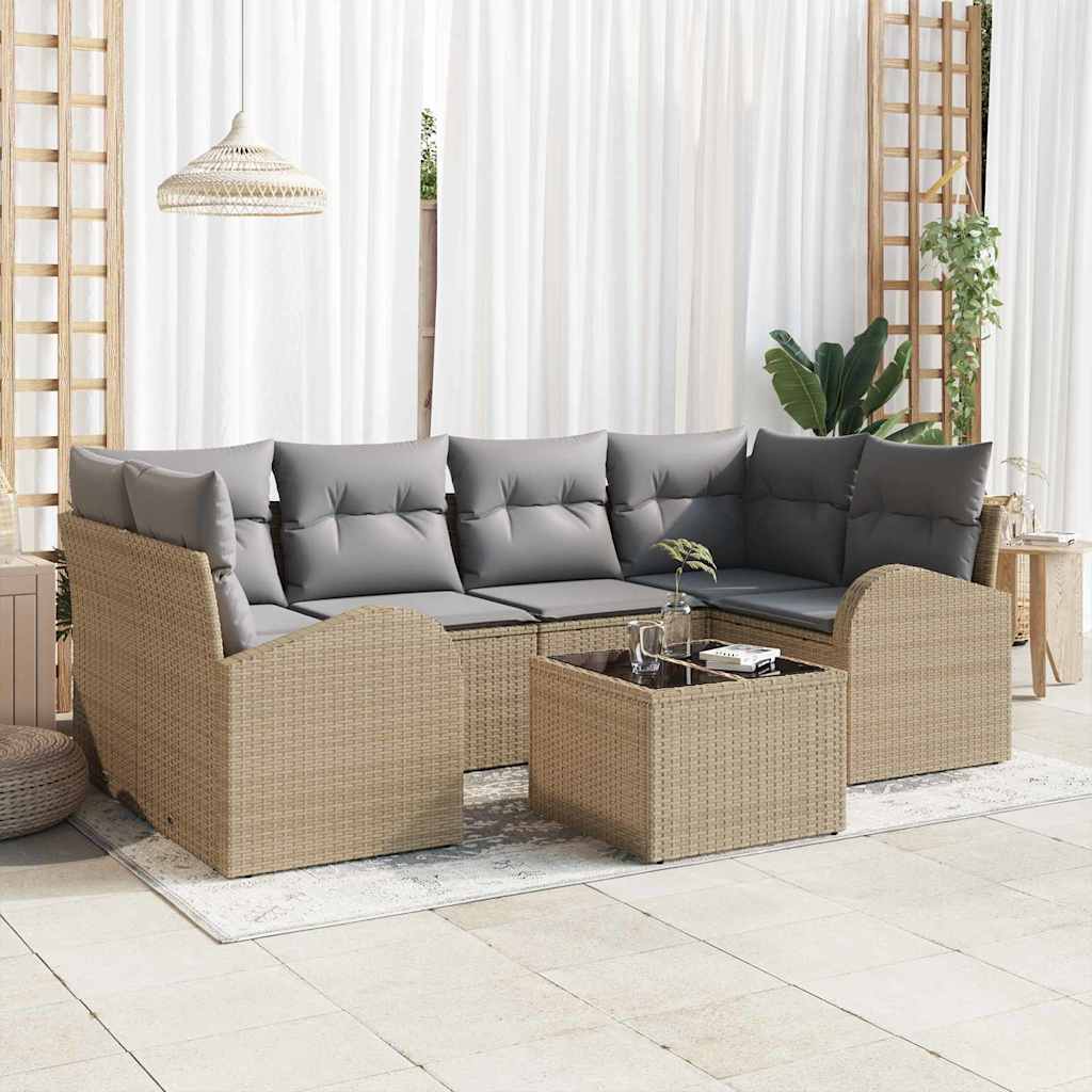 Havesofa Sæt 7 stk. Beige polyrattan