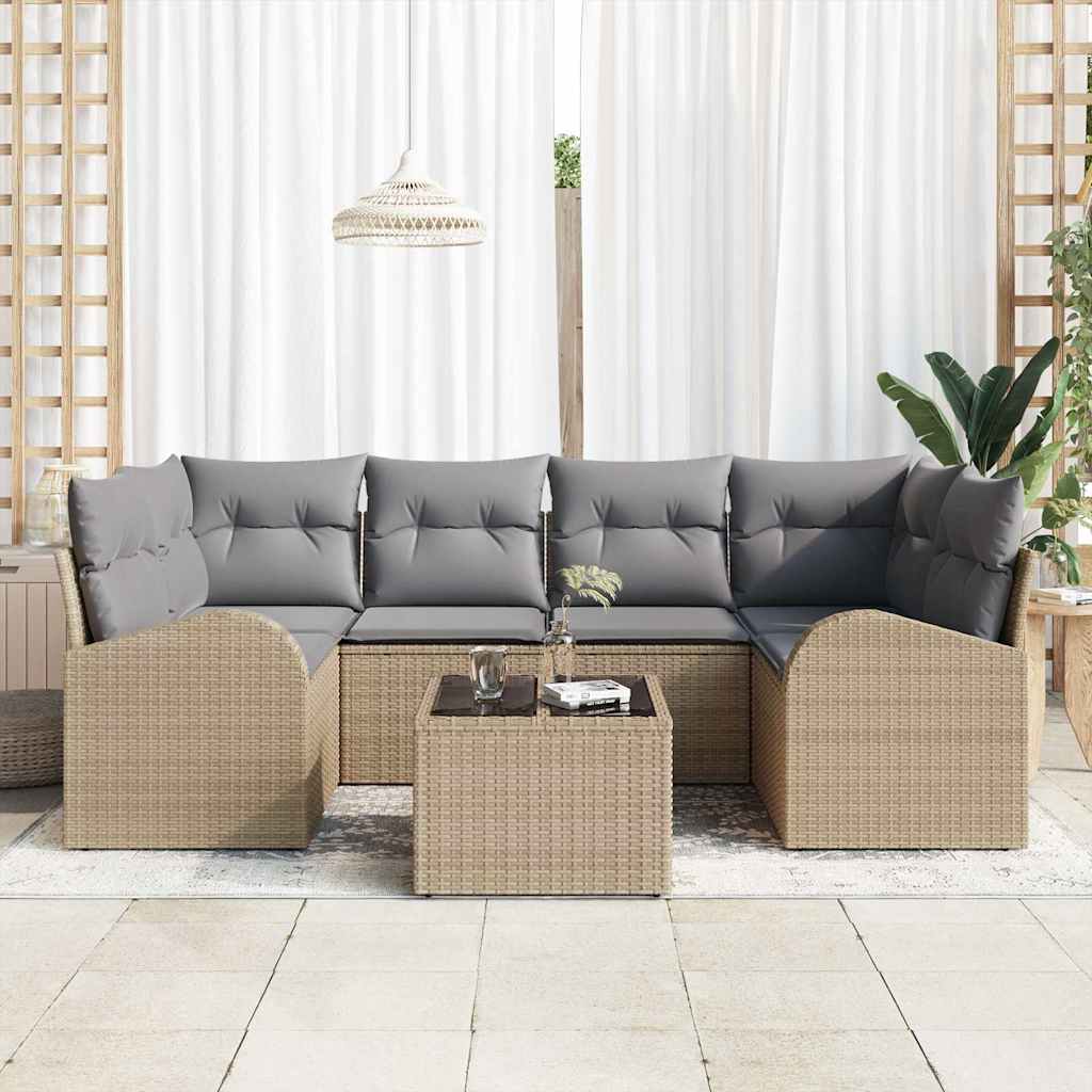 Havesofa Sæt 7 stk. Beige polyrattan