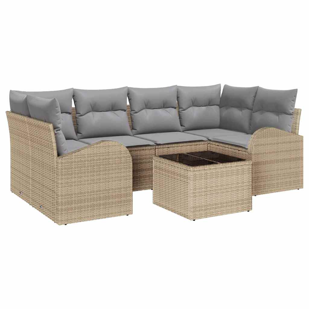 Havesofa Sæt 7 stk. Beige polyrattan