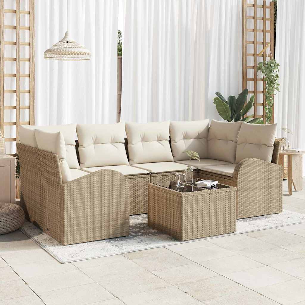 Havesofa Sæt 7 stk. Beige polyrattan