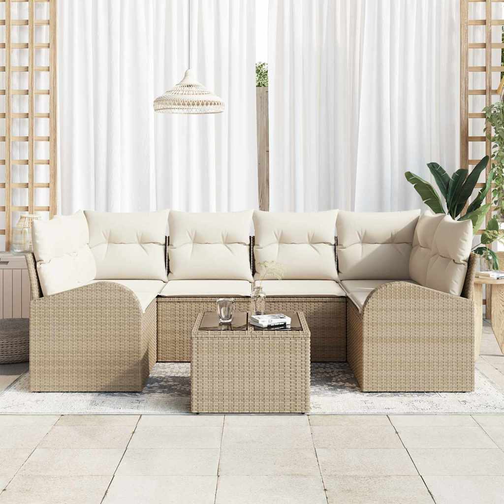 Havesofa Sæt 7 stk. Beige polyrattan