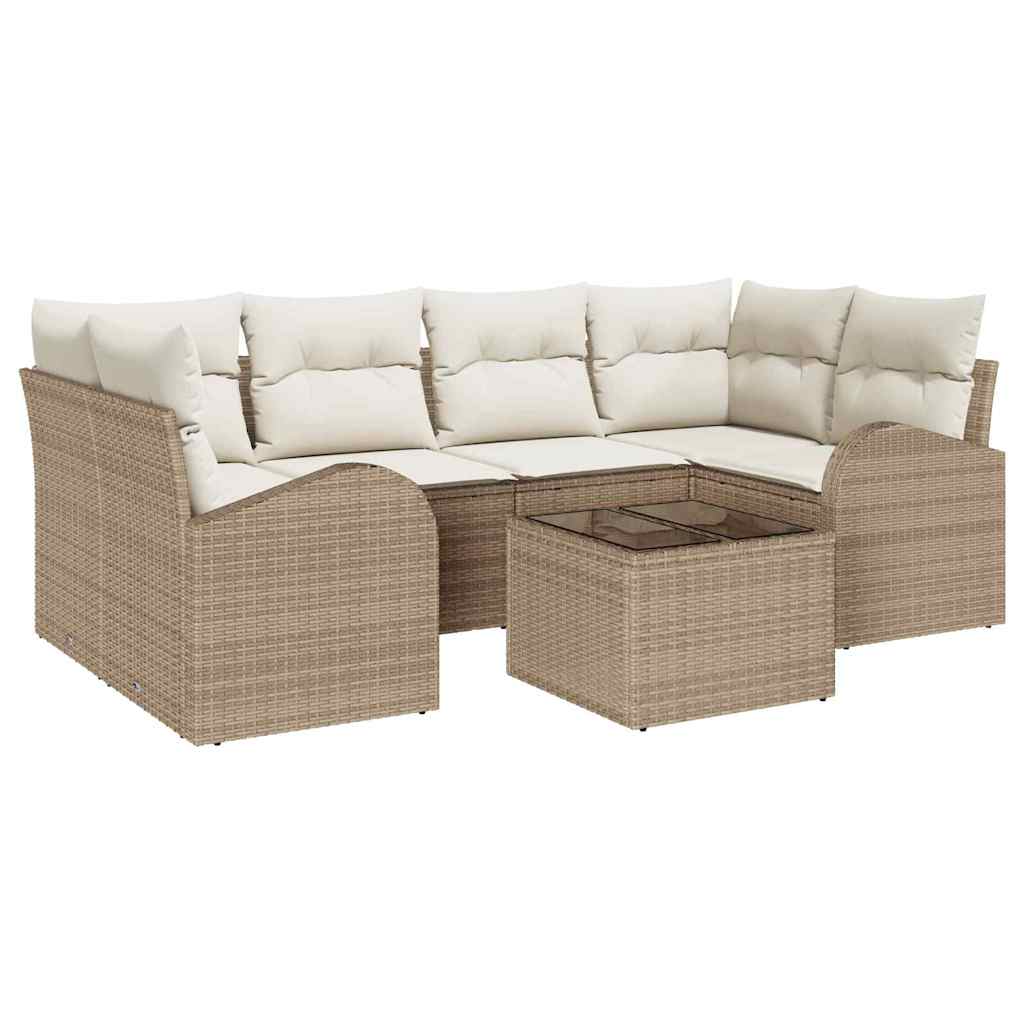 Havesofa Sæt 7 stk. Beige polyrattan