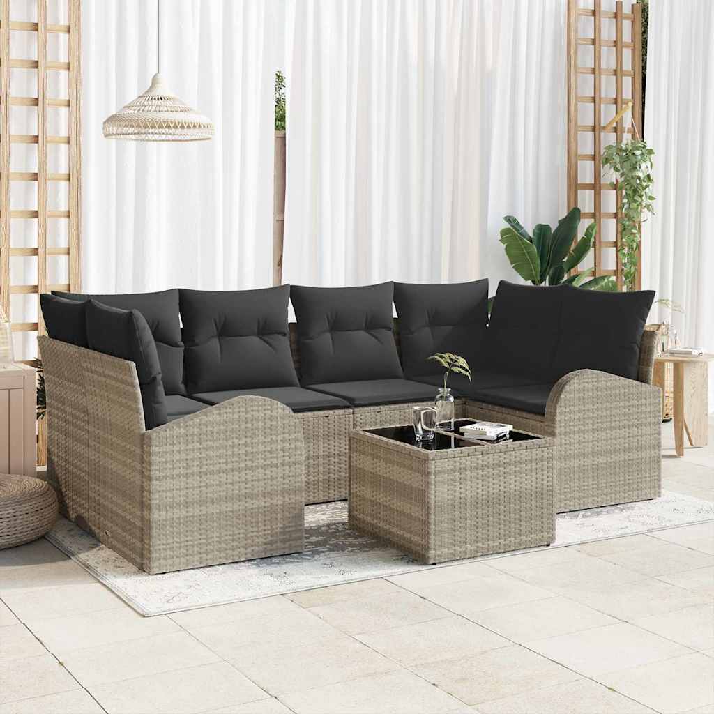 Havesofa Sæt 7 stk. Lysegrå polyrattan