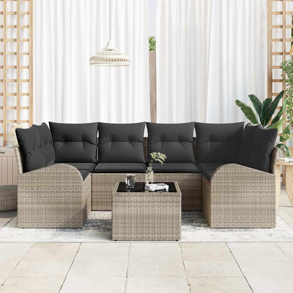 Havesofa Sæt 7 stk. Lysegrå polyrattan
