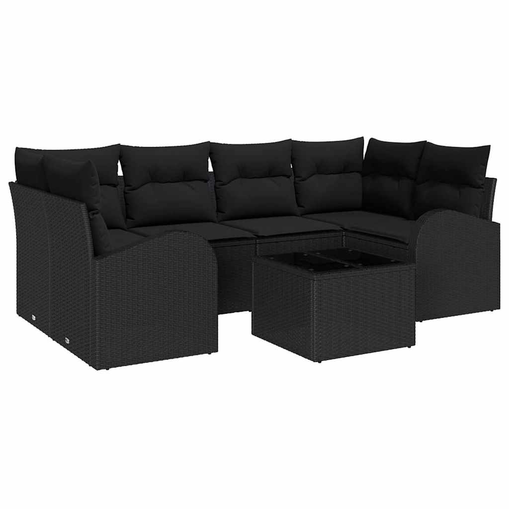 Havesofa Sæt 7 stk. Sort polyrattan