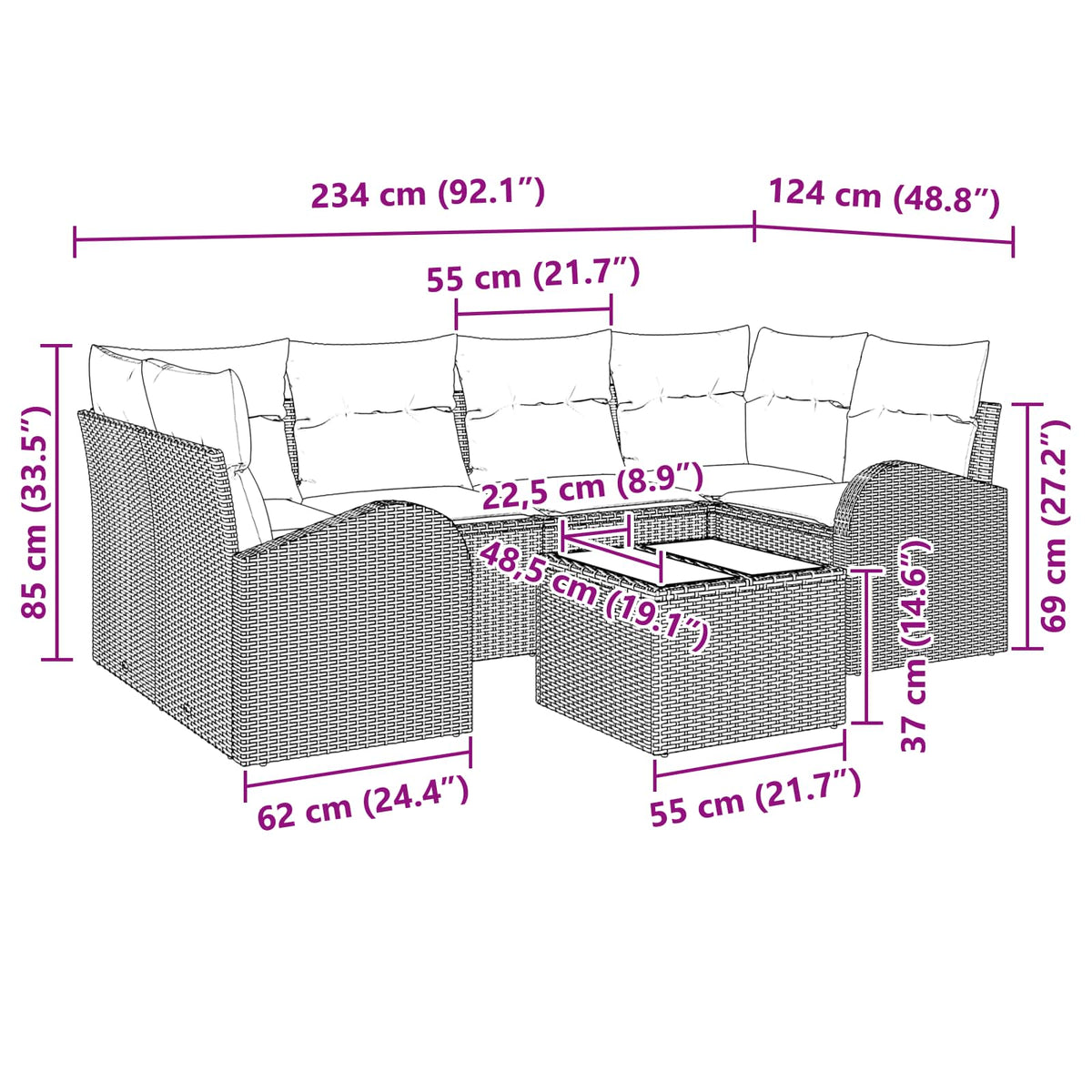 Havesofa Sæt Brun 55 x 55 x 37 cm polyrattan