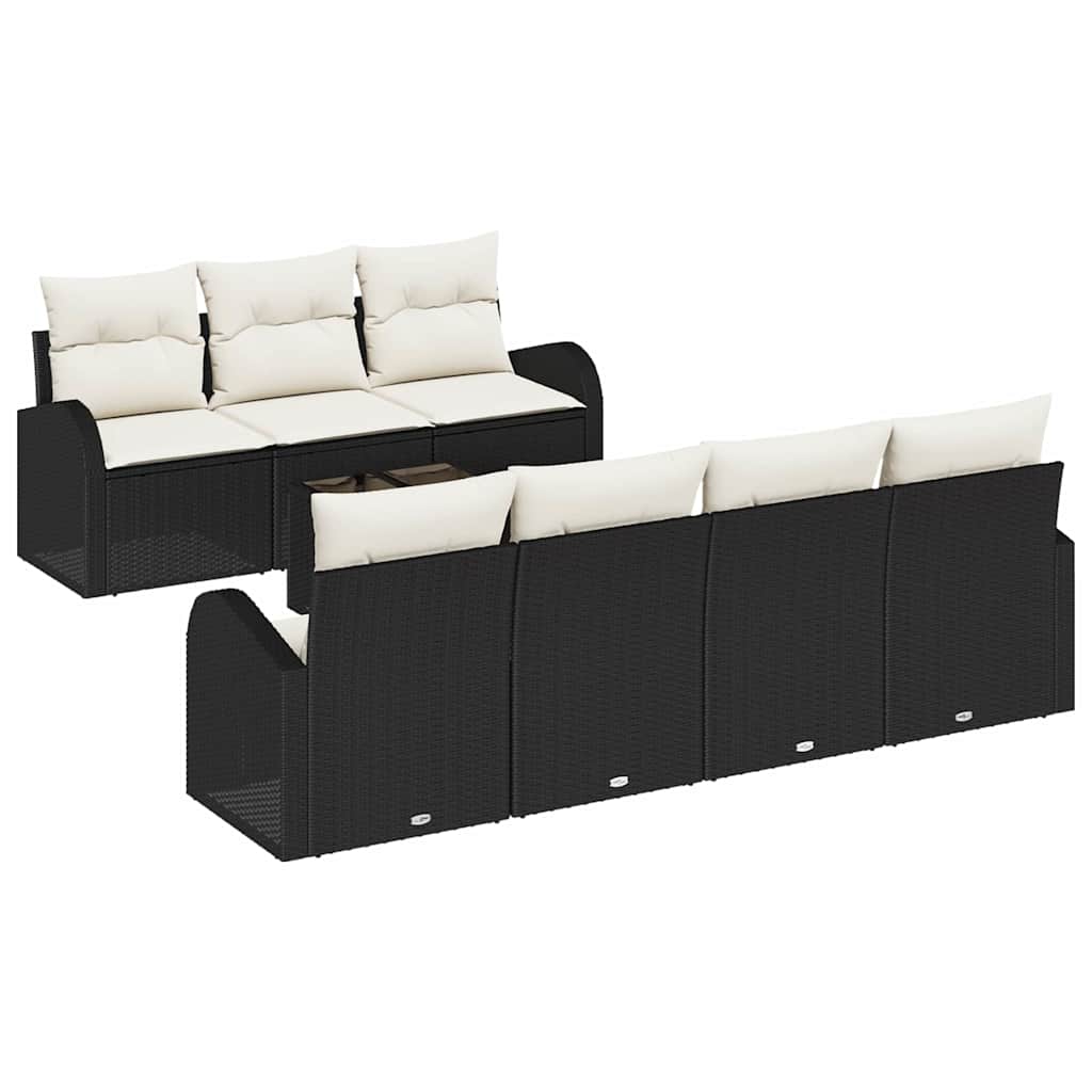 Havesofa Sæt 8 stk. Sort polyrattan