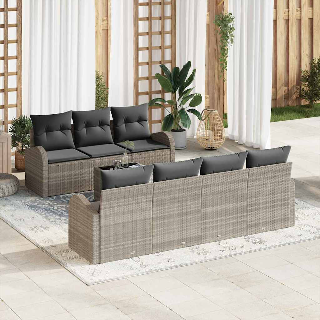 Havesofa Sæt 8 stk. Lysegrå polyrattan