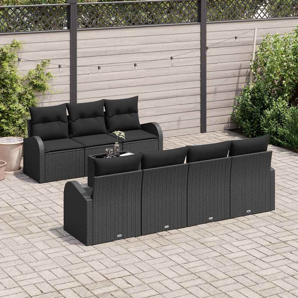 Havesofa Sæt 8 stk. Sort polyrattan
