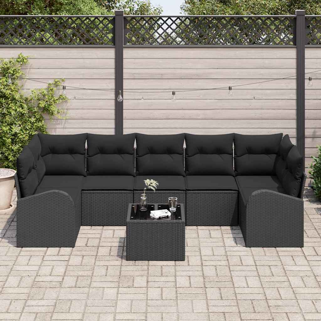 Havesofa Sæt 8 stk. Sort polyrattan